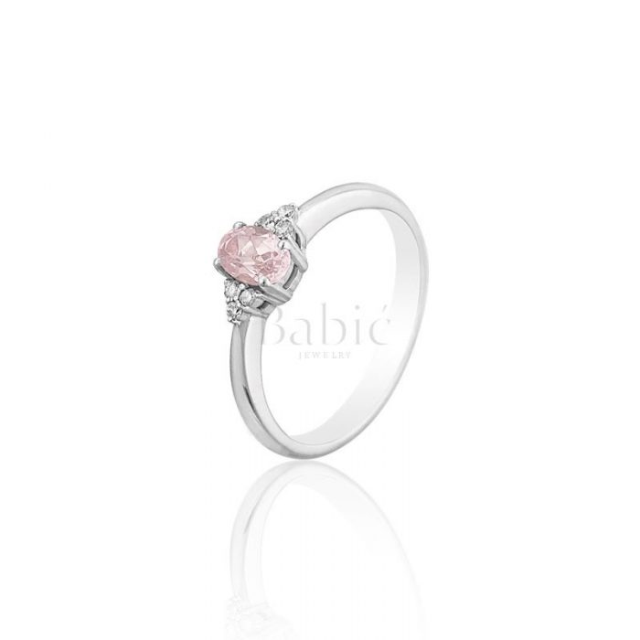zlatara babic verenicki prsten sa neznim pink morganitom i brilijantima vpk111